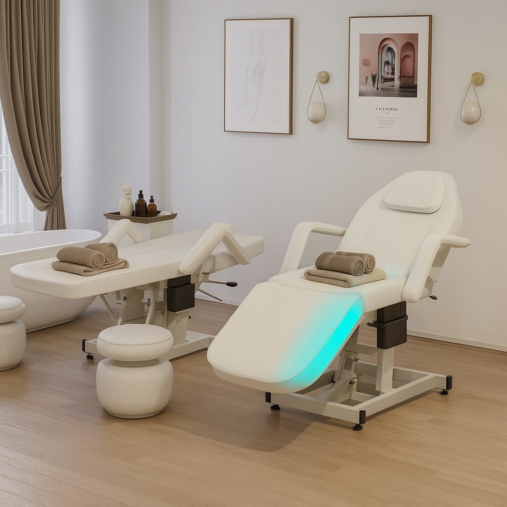 Esthetician Bed – Premium Leather 360° Fully Reclinable Electric Spa Table with Removable Arms
