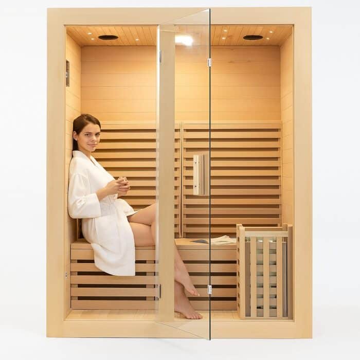 Dreaming Still Luxury 2-Person Steam Sauna Room | Canadian Hemlock Wood | Indoor Sauna With 3.5 KW Harvia Stove Heater for Home & Spa